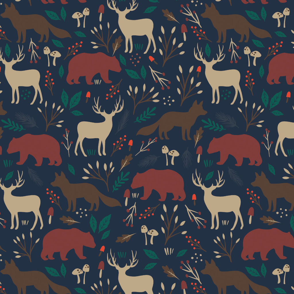 Printed Flannel-Woodland Wildlife Flannel-Navy-100% Cotton-50221001B-02