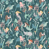 Spirit of a Mermaid Collection by CDS & Laura Marshall - Mermaid Ocean Life- Cotton - Teal