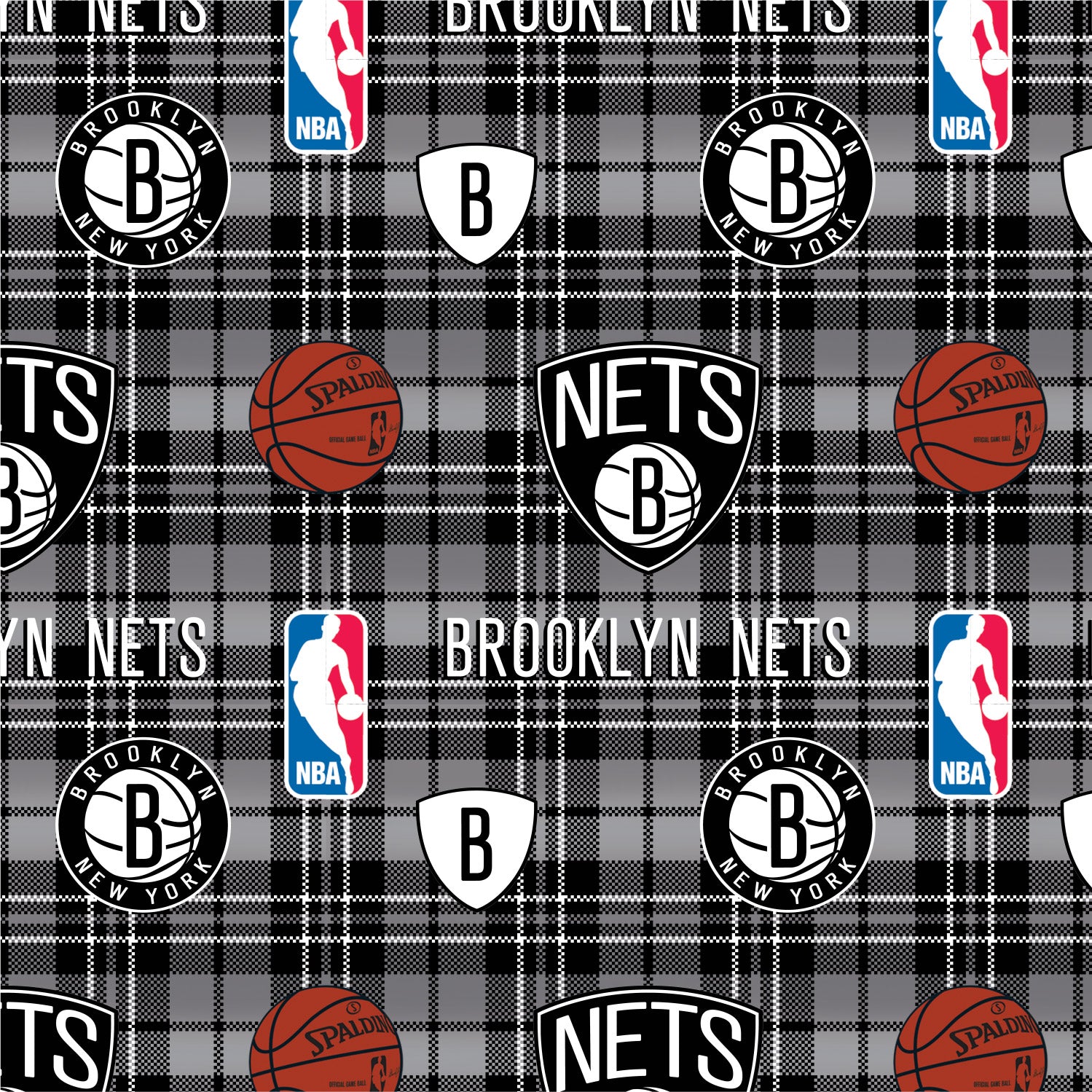 Brooklyn Nets Plaid - 100% Polyester 58/60 1.5Yd Fleece - 82BKL00005AYCAZ - Grey