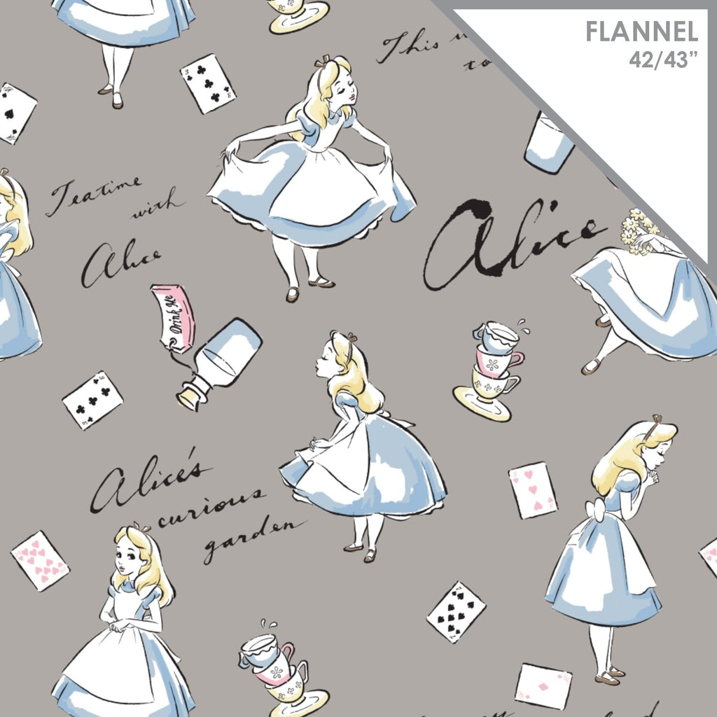 Alice In Wonderland - Disney Printed Flannel - Grey