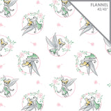 TINKER BELL - FLORAL FRAME - Printed Flannel by Disney-White