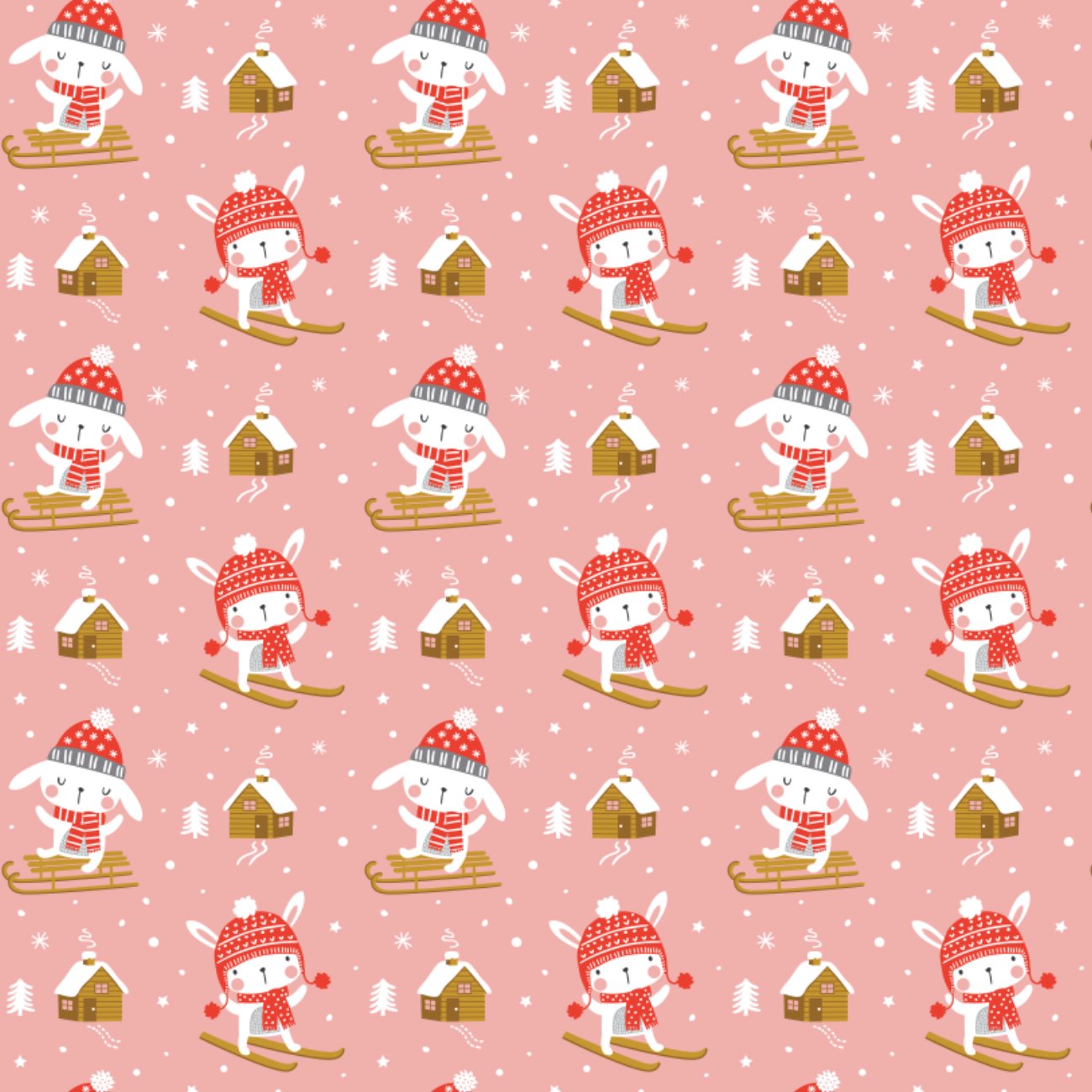 Snow Bunny - Printed Flannel by CDS - Pink