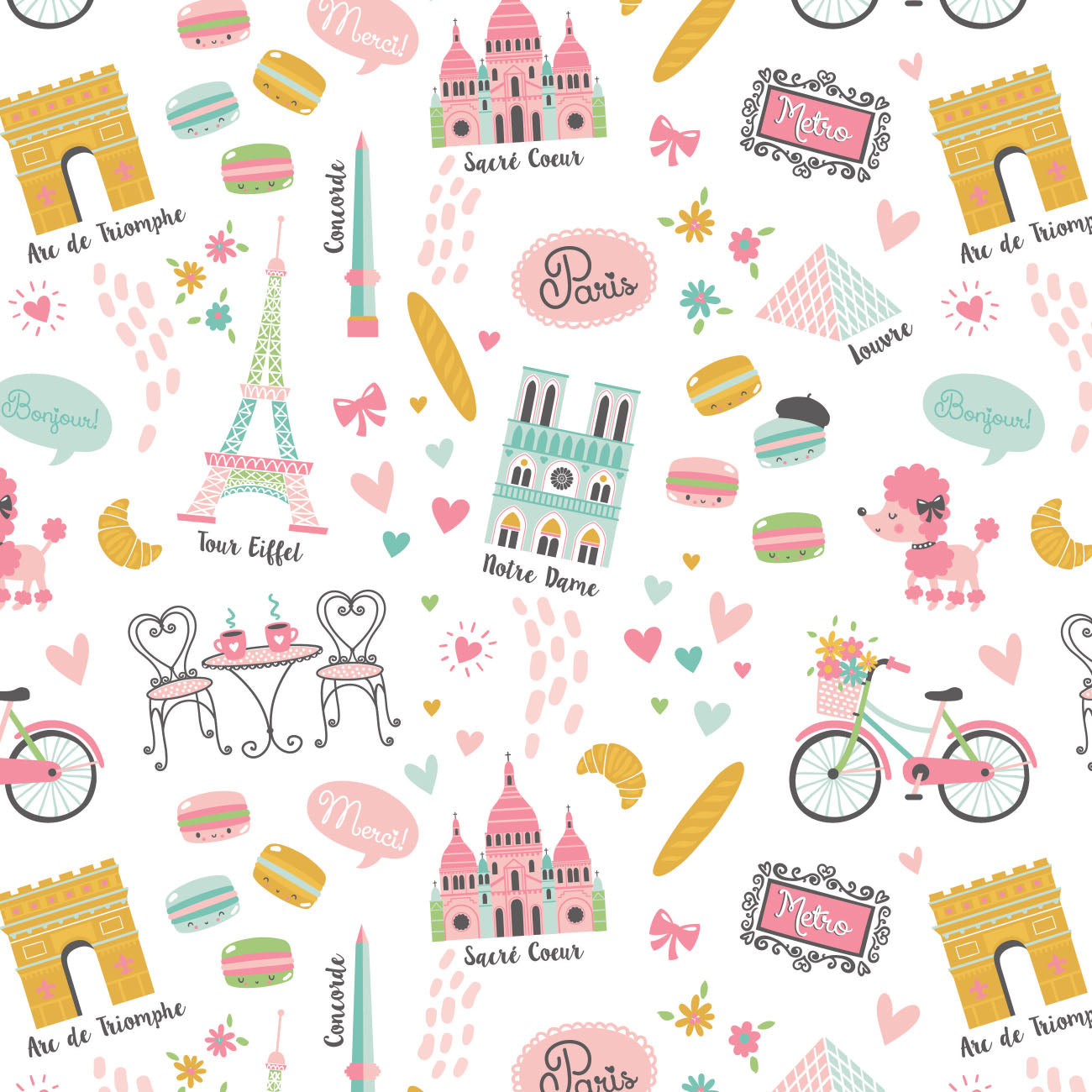 French Charm- Printed Flannel by CDS- White