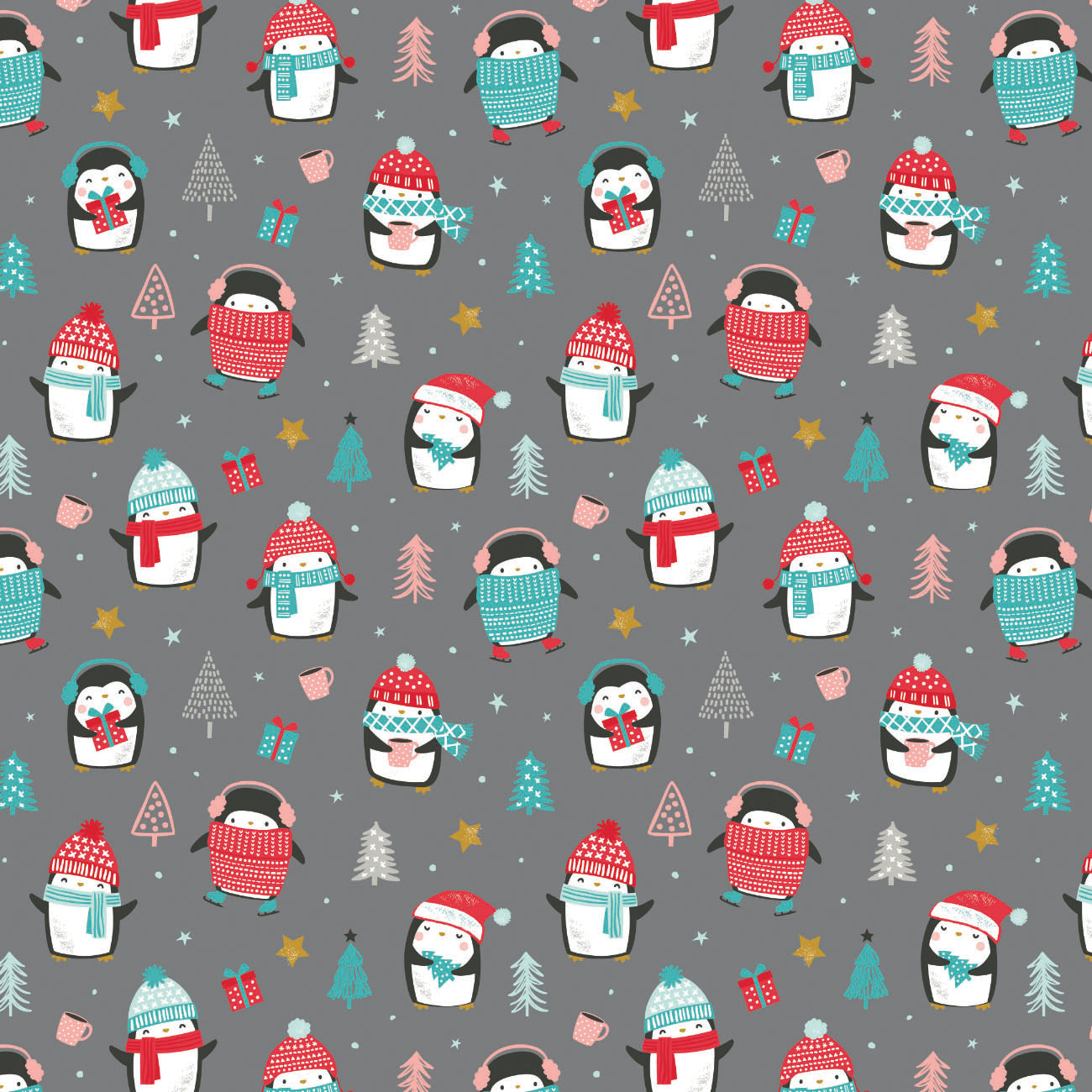 Merry Penguins Collection - Winter Delight - Charcoal - Cotton 89220902-02