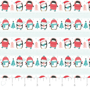 Merry Penguins Collection - Snow Day Stripe - White - Cotton 89220903-01