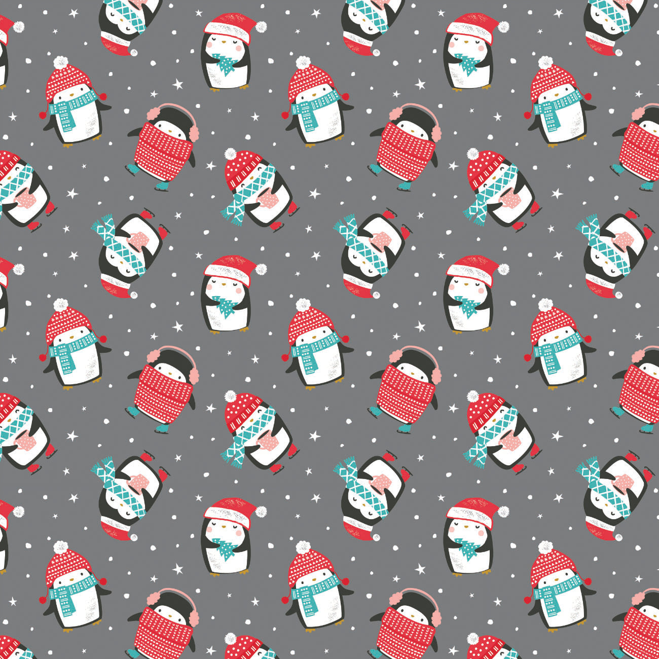 Merry Penguins Collection - Winter Penguin Toss - Charcoal - Cotton 89220904-02