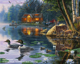 Figured'Art Peintures par numeros - Ensemble de toile enroulée Chalet au bord du lac