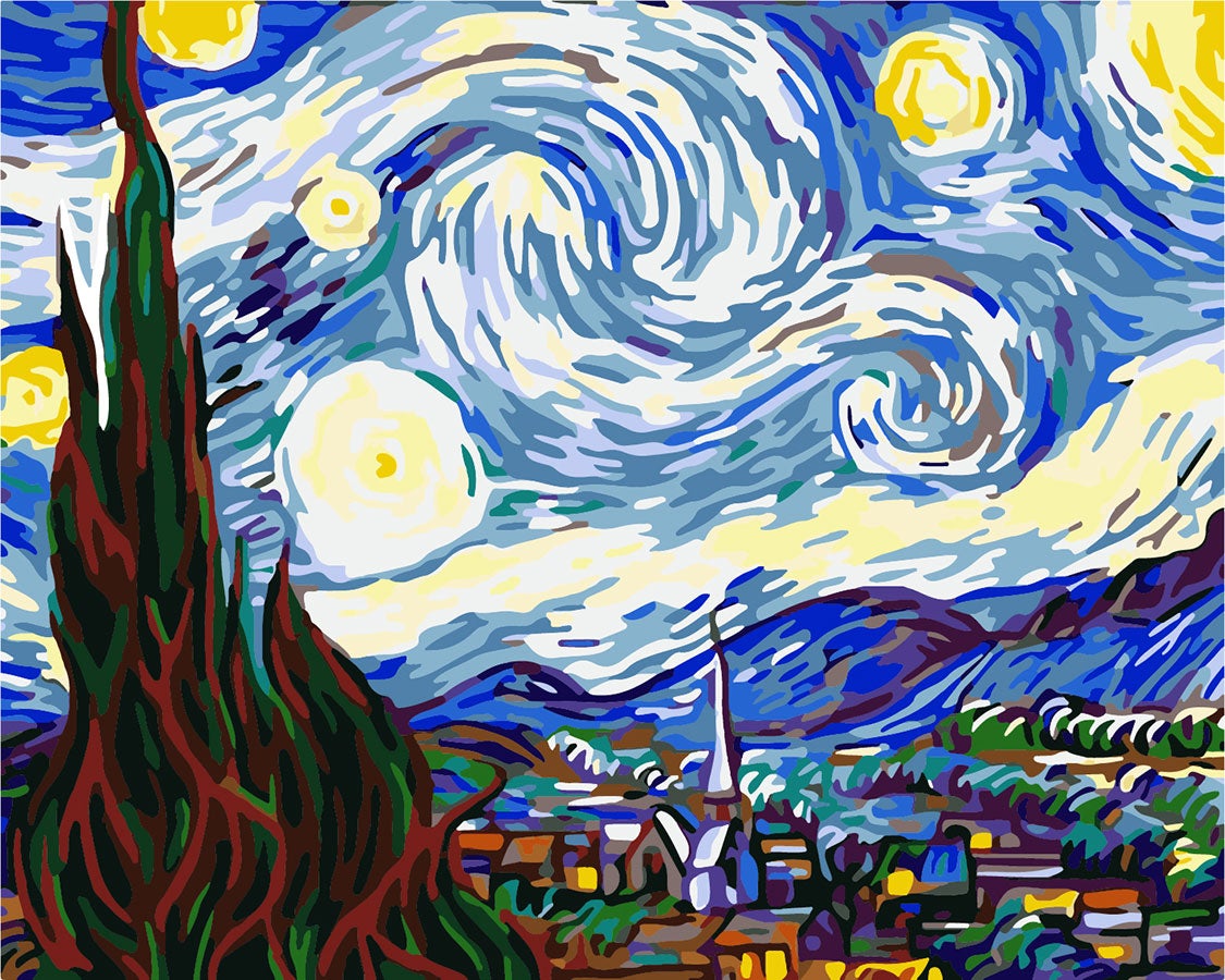 Figured'Art Peintures par numeros - Ensemble cadre Van Gogh Nuit Etoilée