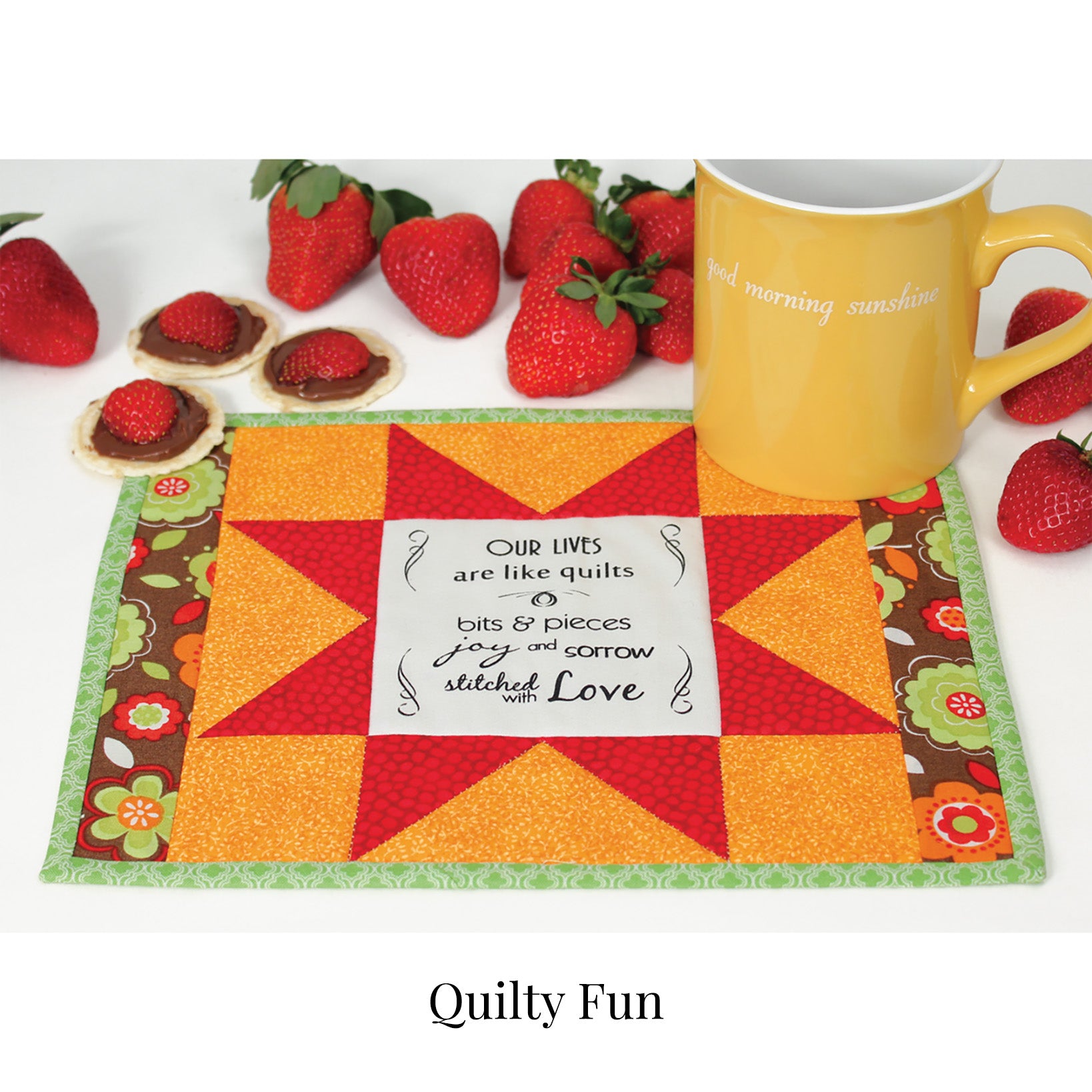 2023 June Tailor Collection-QAYG Inspirational Mug Mats -- Quilty Fun - 7/pack-Quilt As You Go Mug Mats