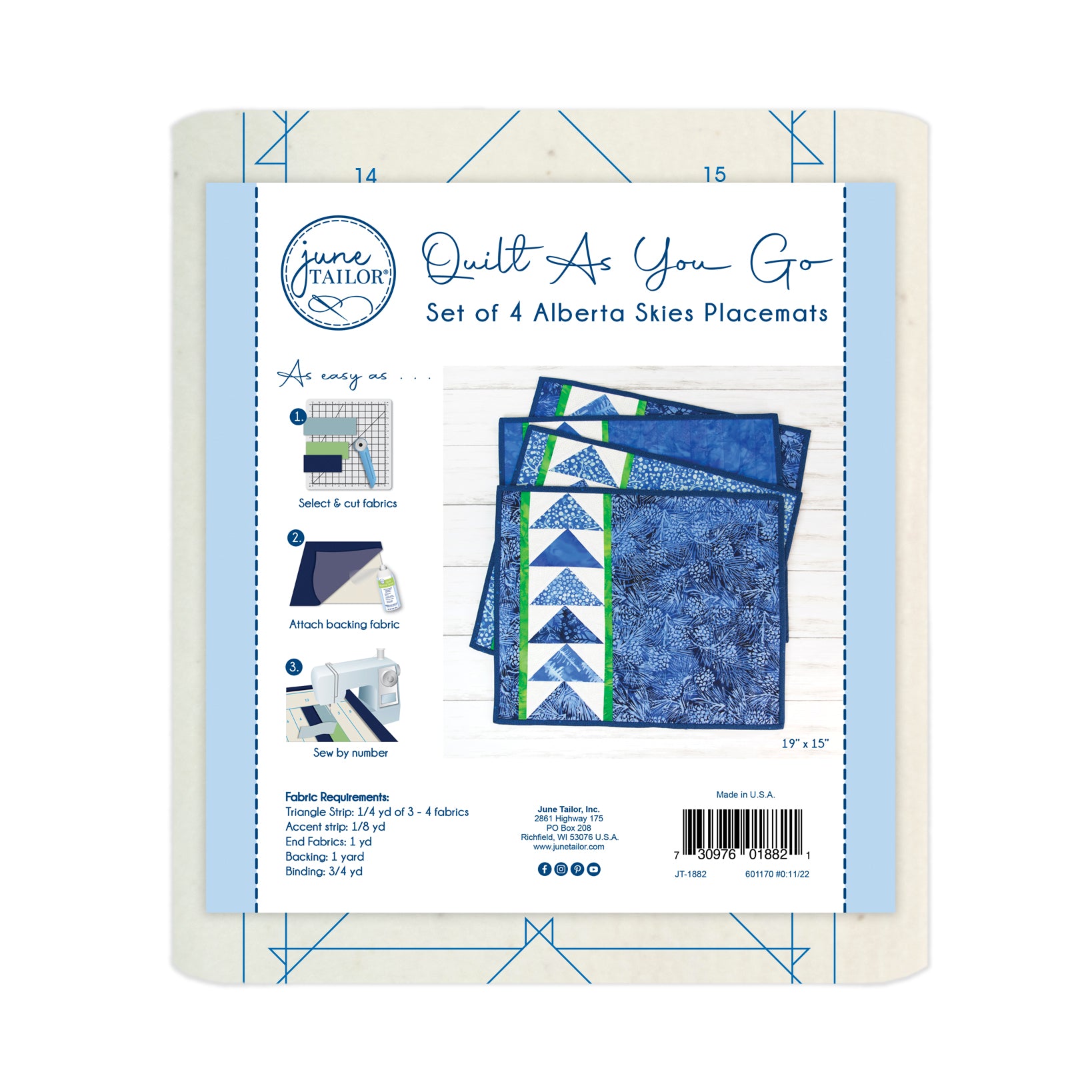 2023 June Tailor Collection-QAYG Placemats - Alberta Skies 4/pack-Quilt As You Go Placemats and Table Runners